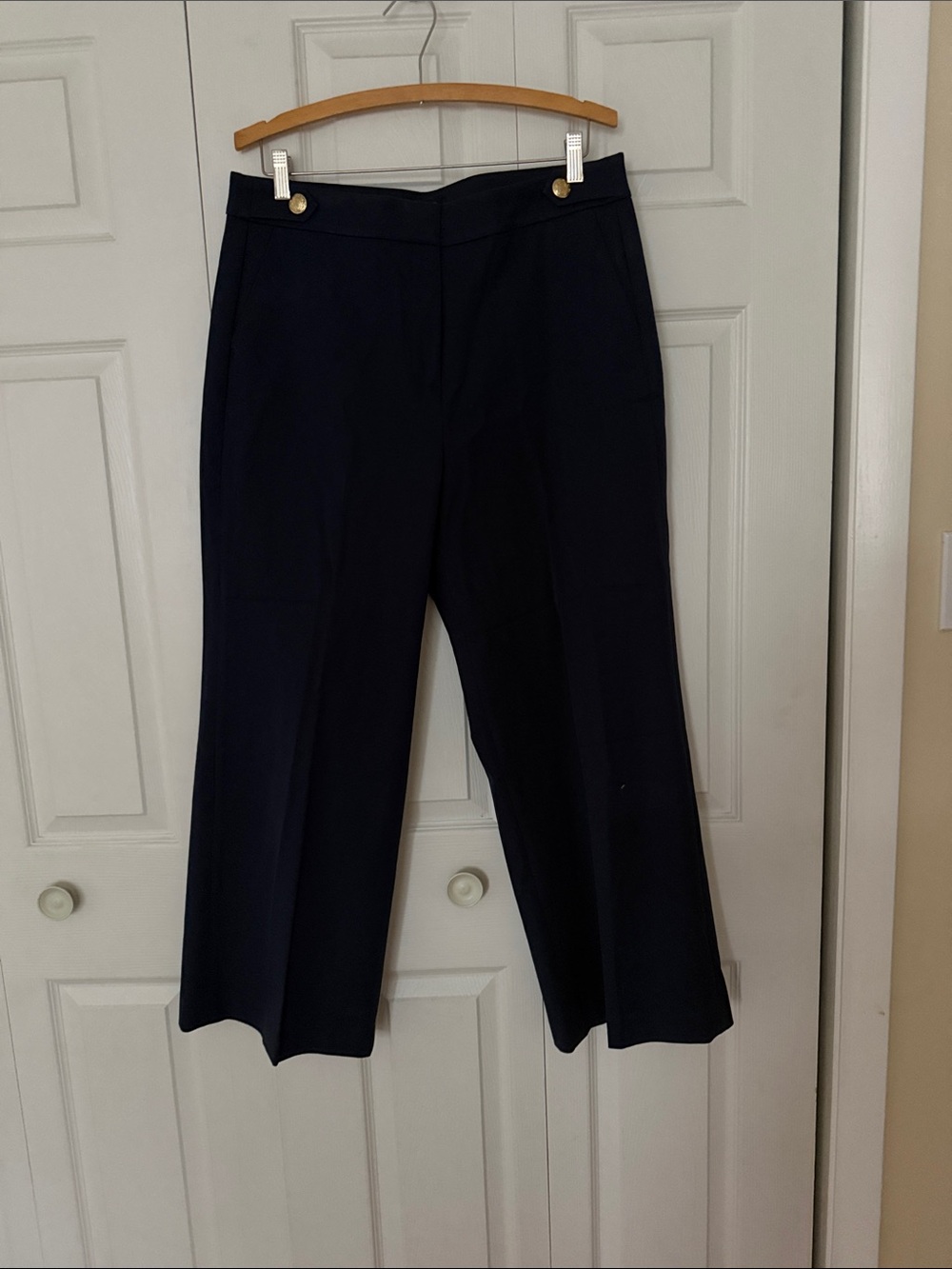 J. Crew Factory Navy Wide-Leg Trousers with Gold Buttons